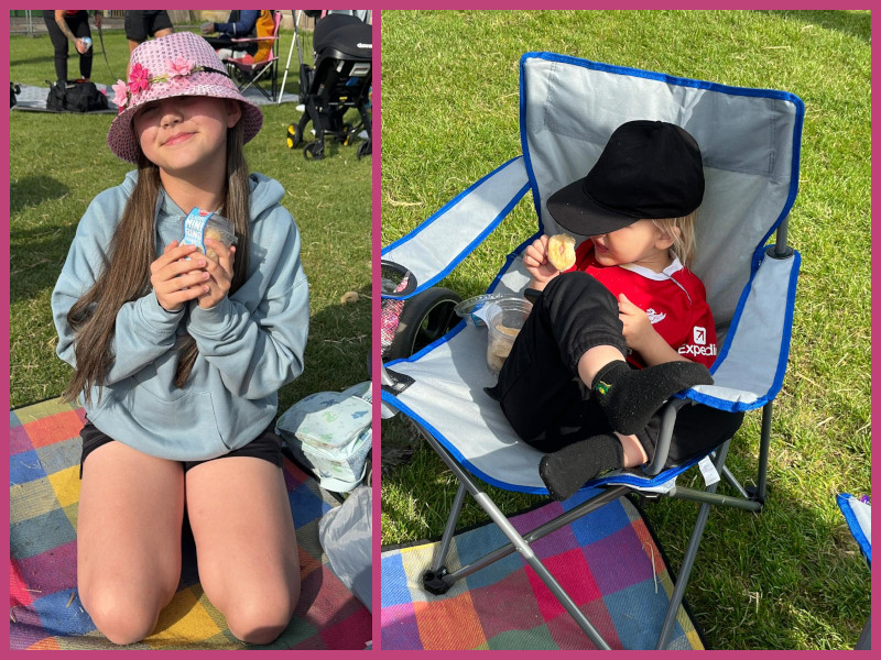 Young spectators enjoying doughnuts