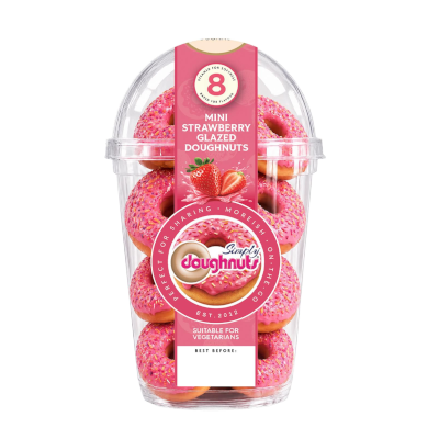 8-pack of glazed mini ring doughnuts (strawberry glaze)